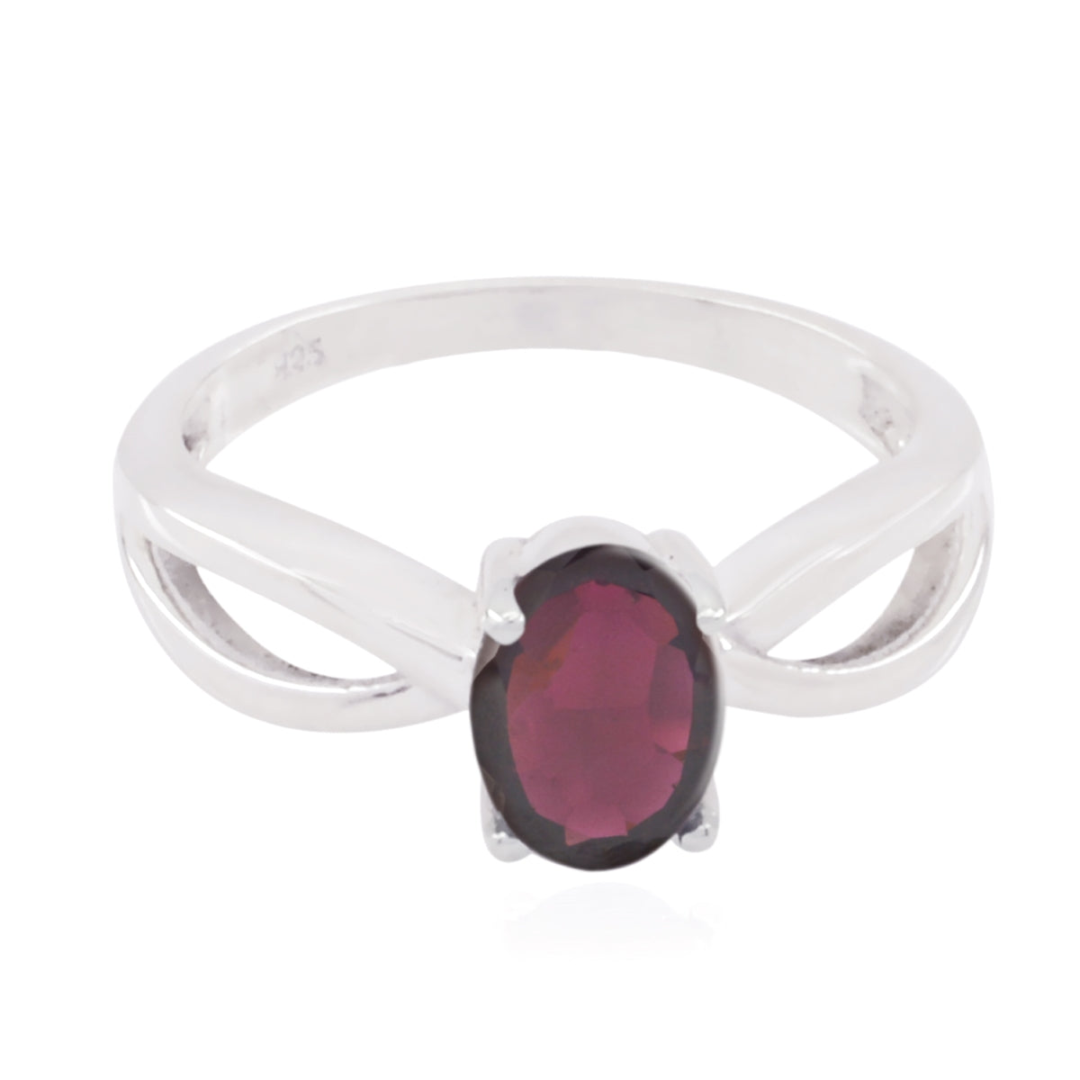 Ayaka Red Solitaire Ring with Sterling Silver Band Garnet Red