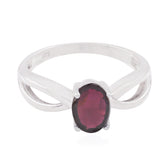 Ayaka Red Solitaire Ring with Sterling Silver Band Garnet Red