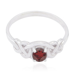 Yuna Red Solitaire Ring for Women with Silver Detail Garnet Red