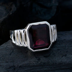 Aurora Red Solitaire Ring for Women with Emerald Cut Gem