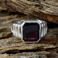 Aurora Red Solitaire Ring for Women with Emerald Cut Gem