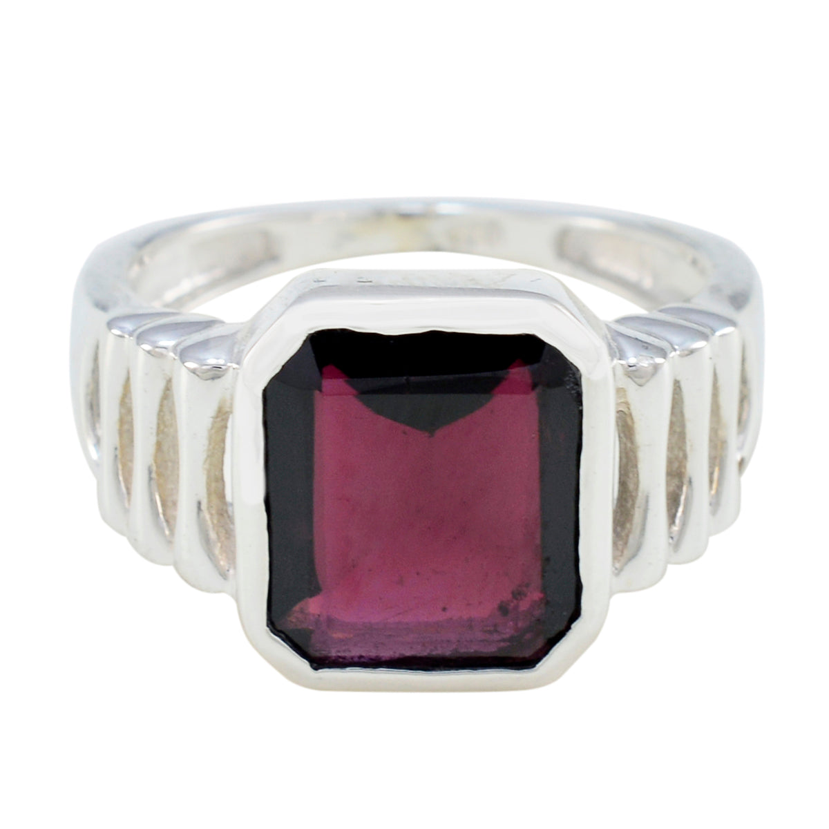 Aurora Red Solitaire Ring for Women with Emerald Cut Gem Garnet Red