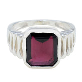 Aurora Red Solitaire Ring for Women with Emerald Cut Gem Garnet Red