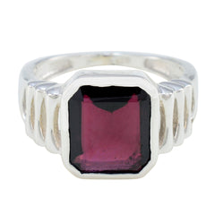 Aurora Red Solitaire Ring for Women with Emerald Cut Gem Garnet Red