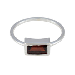 Meera Red Solitaire Ring for Women in Silver Garnet Red