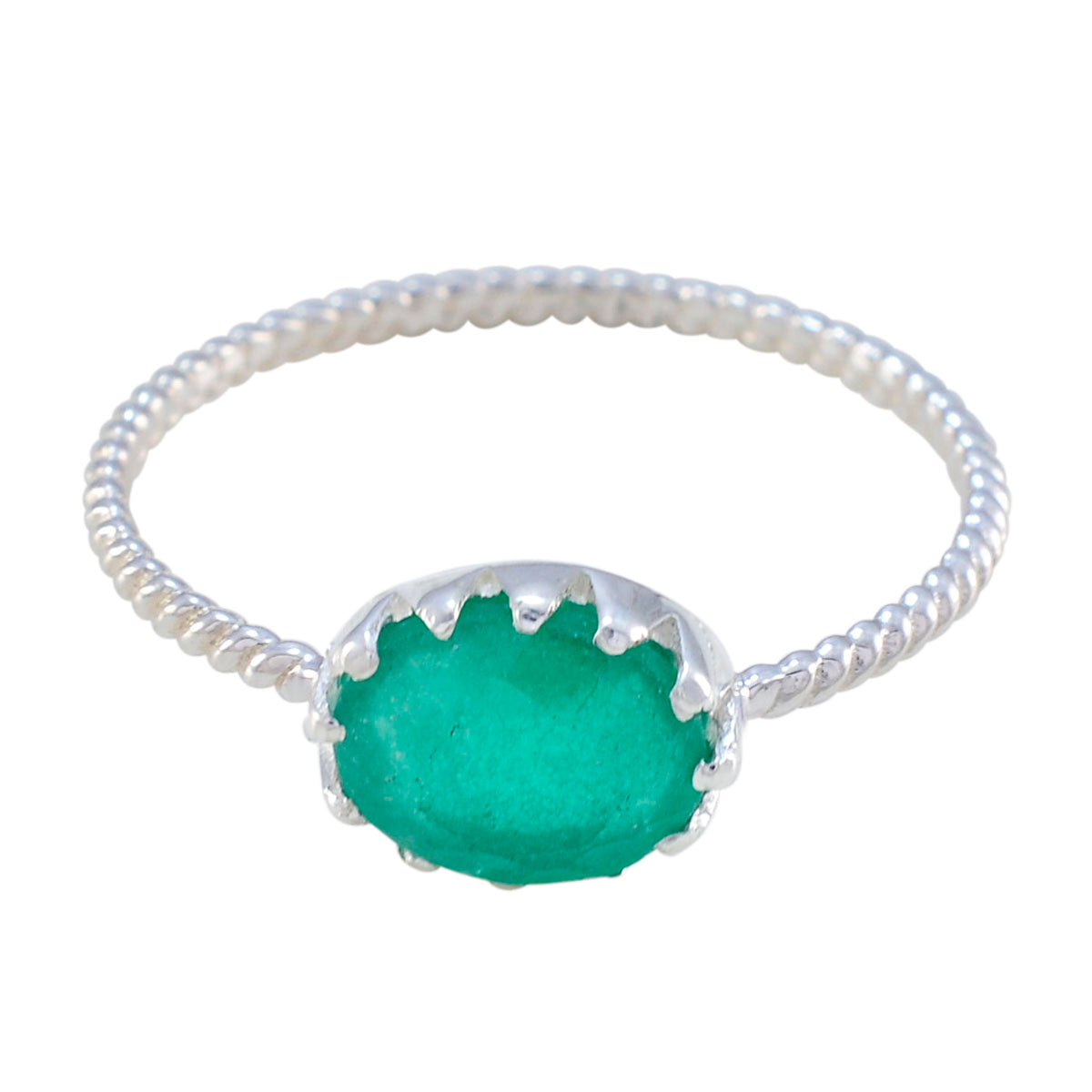 Eun-ji Green Solitaire Ring with Silver Band Indian Emerald Green