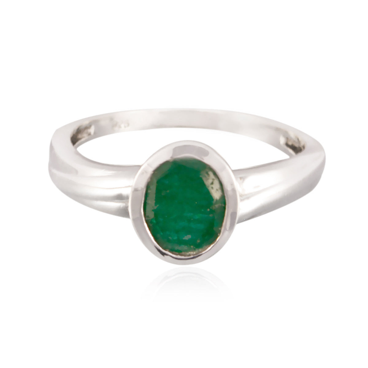 Hannah Green Solitaire Ring India in Silver Band Indian Emerald Green