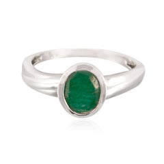 Hannah Green Solitaire Ring India in Silver Band Indian Emerald Green
