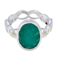 Sofia Green Solitaire Ring with Sterling Silver Band Indian Emerald Green