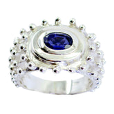 Meera Retro Blue Solitaire Ring with Silver Beaded Design Iolite Blue