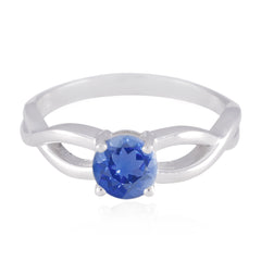 Mei Blue Solitaire Ring in Sterling Silver Iolite Blue