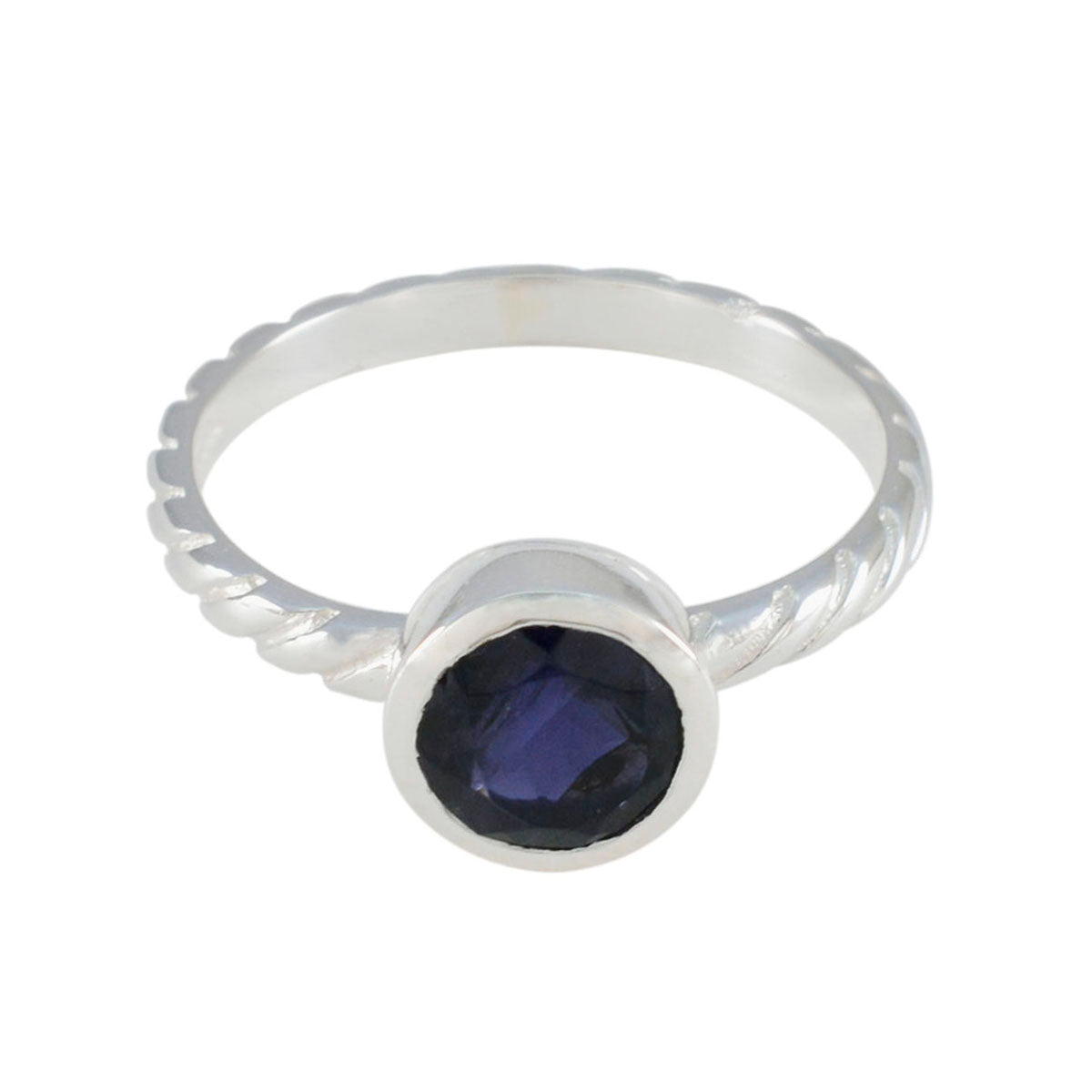 Naomi Blue Solitaire Ring with Twisted Silver Band Iolite Blue