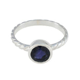 Naomi Blue Solitaire Ring with Twisted Silver Band Iolite Blue