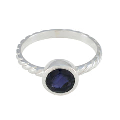 Naomi Blue Solitaire Ring with Twisted Silver Band Iolite Blue