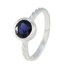 Naomi Blue Solitaire Ring with Twisted Silver Band