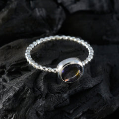 Seo-yeon Blue Solitaire Ring with Silver Beaded Band