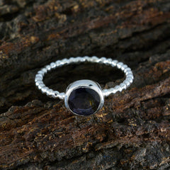 Seo-yeon Blue Solitaire Ring with Silver Beaded Band