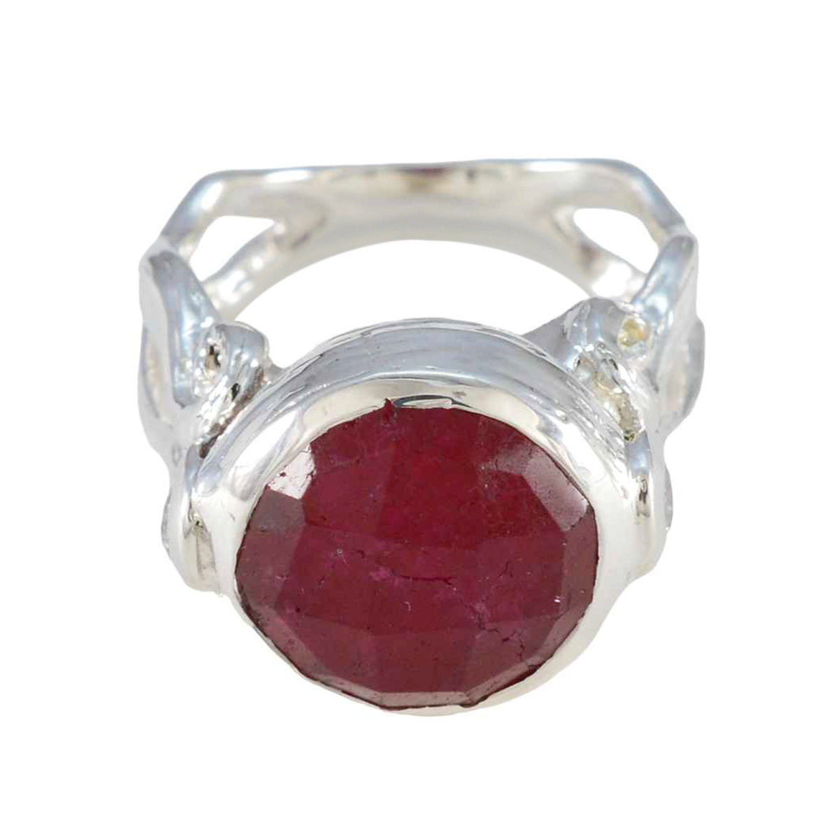 Nisa Red Solitaire Ring with Bold Gemstone Design Indian Ruby Red