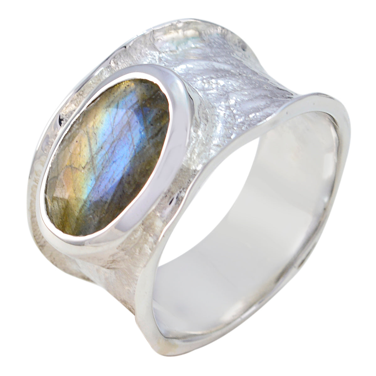 Ava Oversized Grey Solitaire Band Labradorite Gray