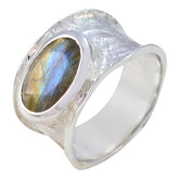 Ava Oversized Grey Solitaire Band Labradorite Gray