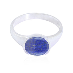 Ling Blue Solitaire Ring with Elegant Oval Gemstone Lapis Lazuli Blue