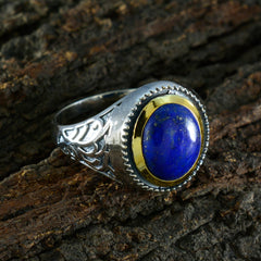 Ines Blue Solitaire Ring with Gold Accent and Silver Band