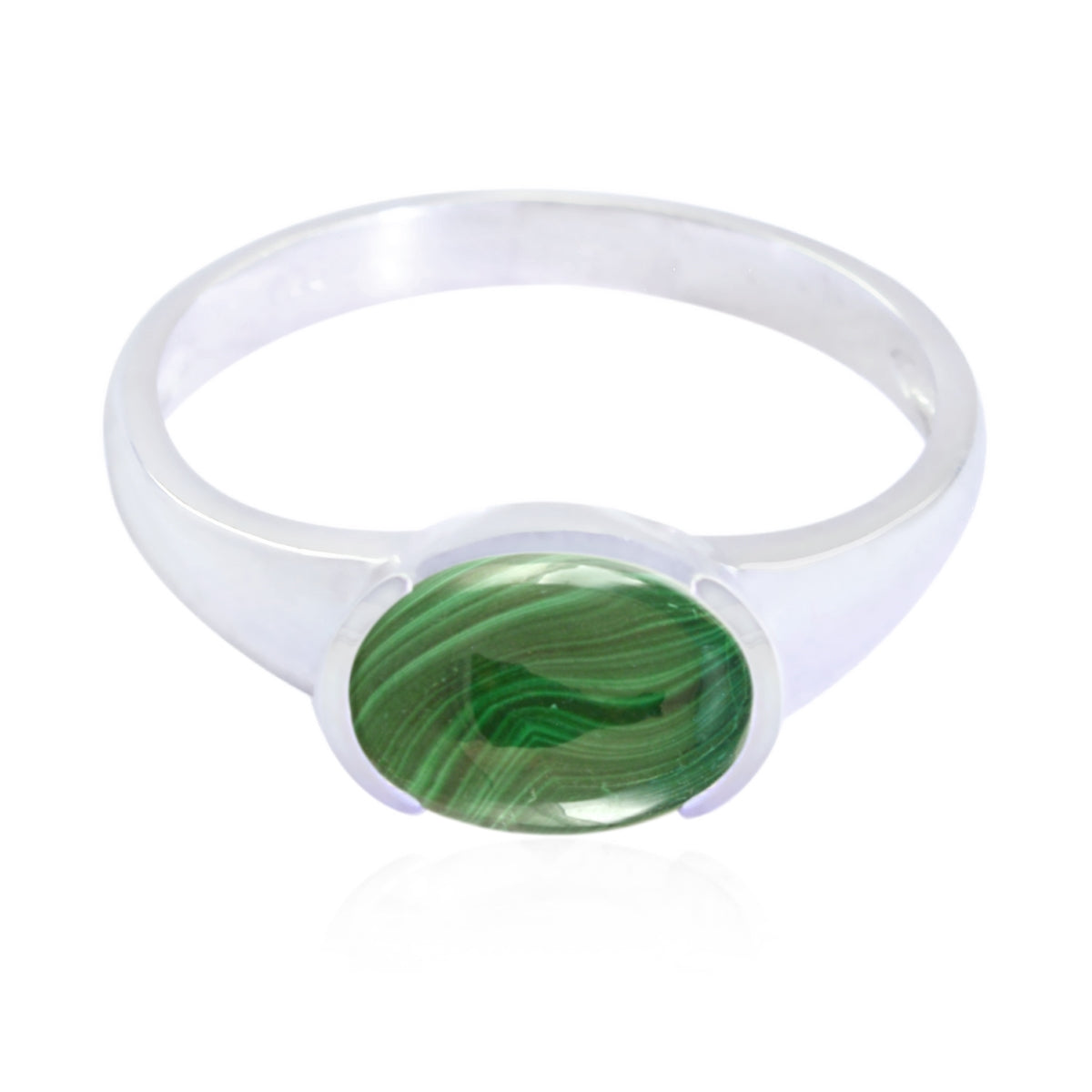 Clara Green Solitaire Ring with Oval Malachite Gemstone Malachite Green