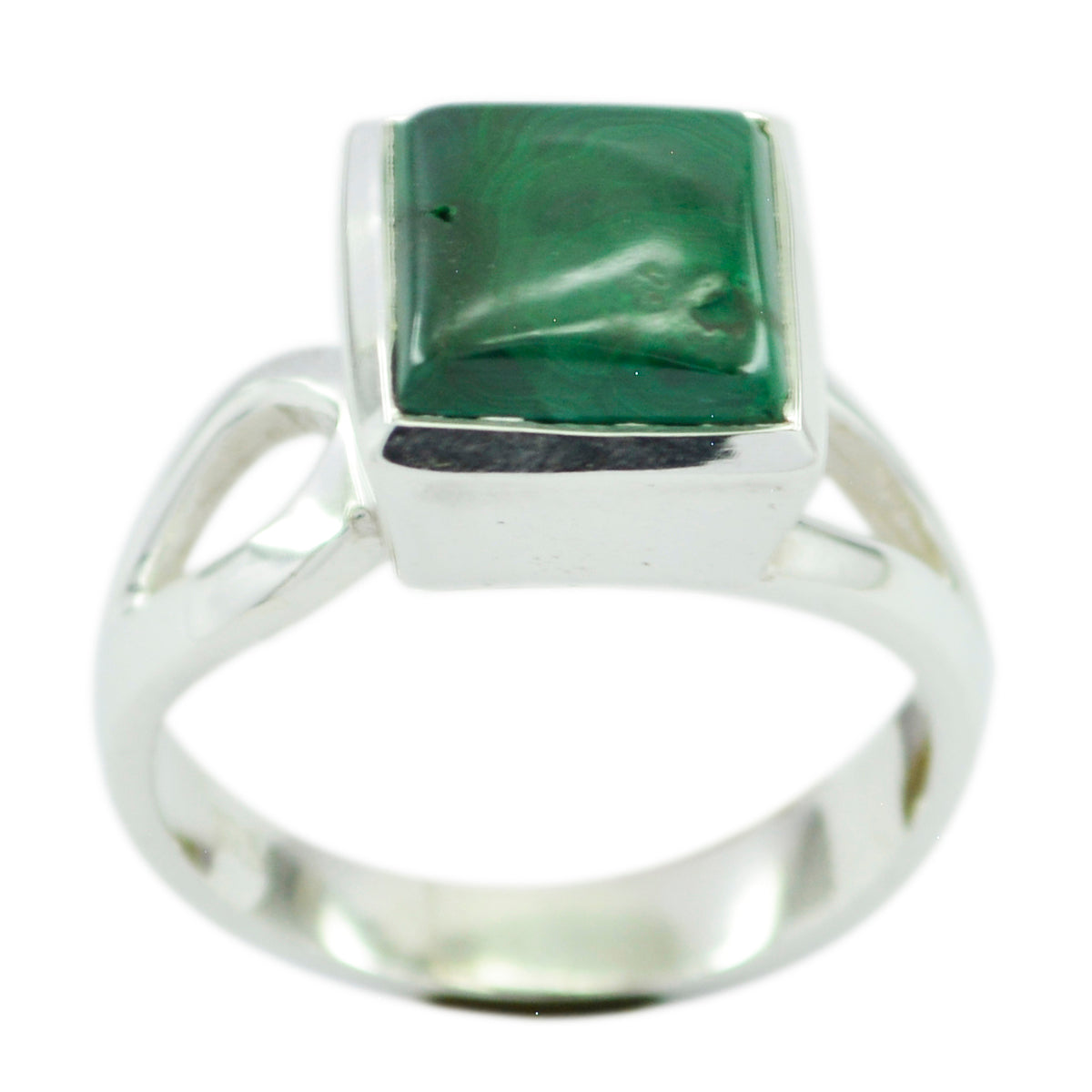 Lea Green Solitaire Ring with Square Gemstone Malachite Green