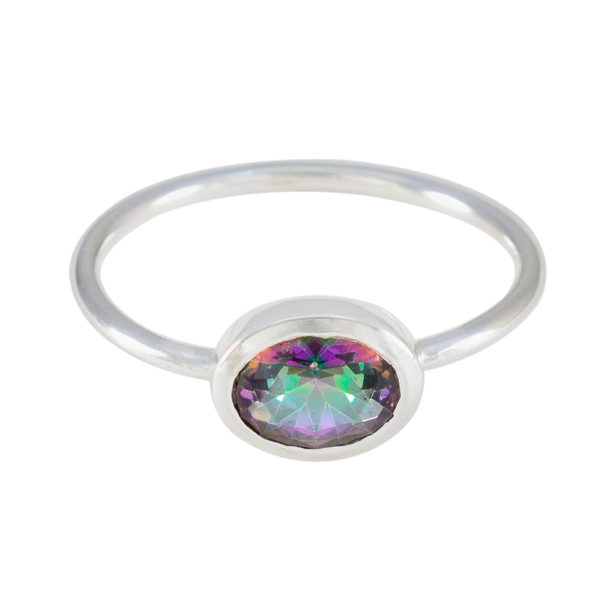 Yan Multicolor Solitaire Ring with Oval Gemstone Mystic Quartz Multicolor