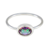 Yan Multicolor Solitaire Ring with Oval Gemstone Mystic Quartz Multicolor