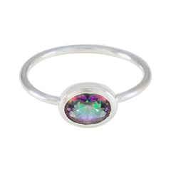 Yan Multicolor Solitaire Ring with Oval Gemstone Mystic Quartz Multicolor