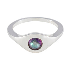 Nisa Multicolor Solitaire Ring with Silver Finish Mystic Quartz Multicolor