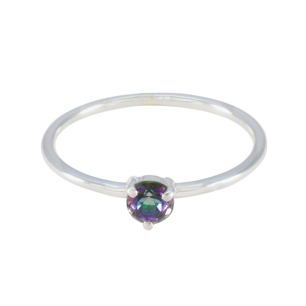 Aiko Multicolor Solitaire Ring with Silver Band Mystic Quartz Multicolor