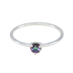 Aiko Multicolor Solitaire Ring with Silver Band Mystic Quartz Multicolor