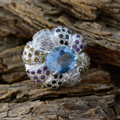 Sarah Multicolor Cocktail Halo Ring with Blue Gemstone