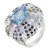 Sarah Multicolor Cocktail Halo Ring with Blue Gemstone Multi Stone Multicolor