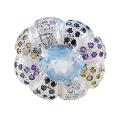 Sarah Multicolor Cocktail Halo Ring with Blue Gemstone