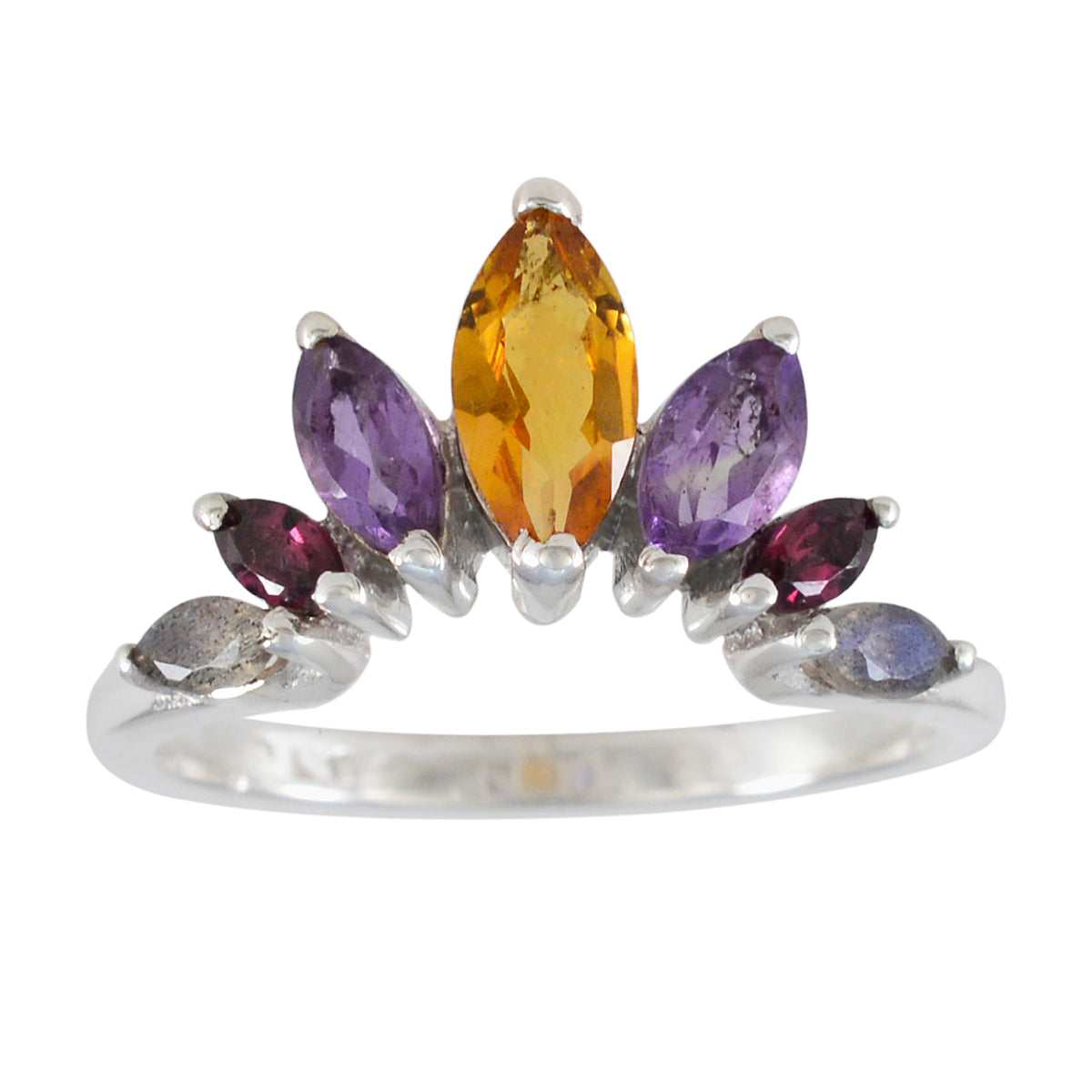 Li Lee crown multicolor Hepta Ring Multi Stone Multicolor