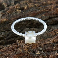 Mei White Solitaire Ring with Elegant Pearl Accent