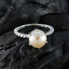 Emily White Solitaire Ring with Elegant Pearl Accent