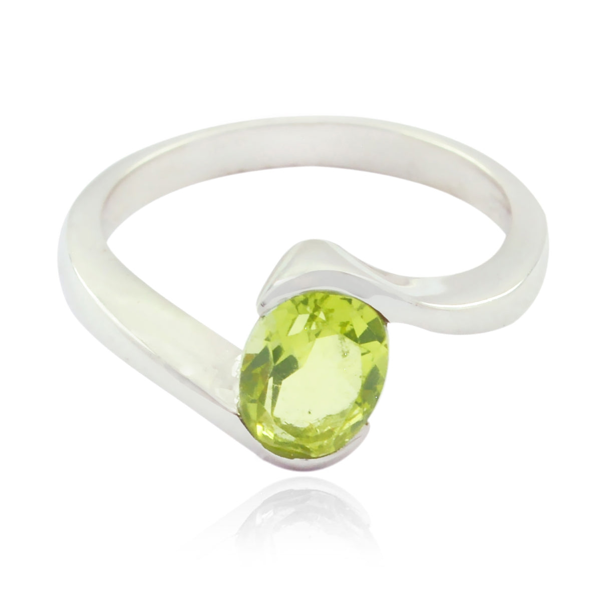 Ying Green Solitaire Ring with Elegant Silver Band Peridot Green