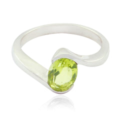 Ying Green Solitaire Ring with Elegant Silver Band Peridot Green