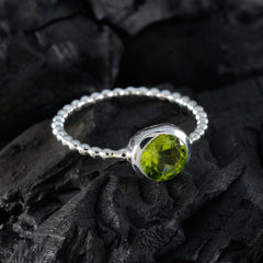 Wen Green Solitaire Ring with Silver Beaded Band