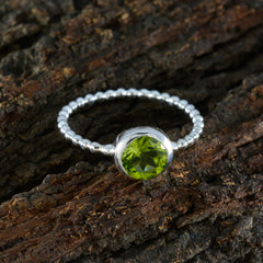 Wen Green Solitaire Ring with Silver Beaded Band