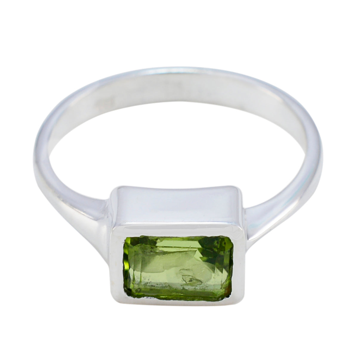 Ivy Green Solitaire Ring with Rectangular Gemstone Peridot Green
