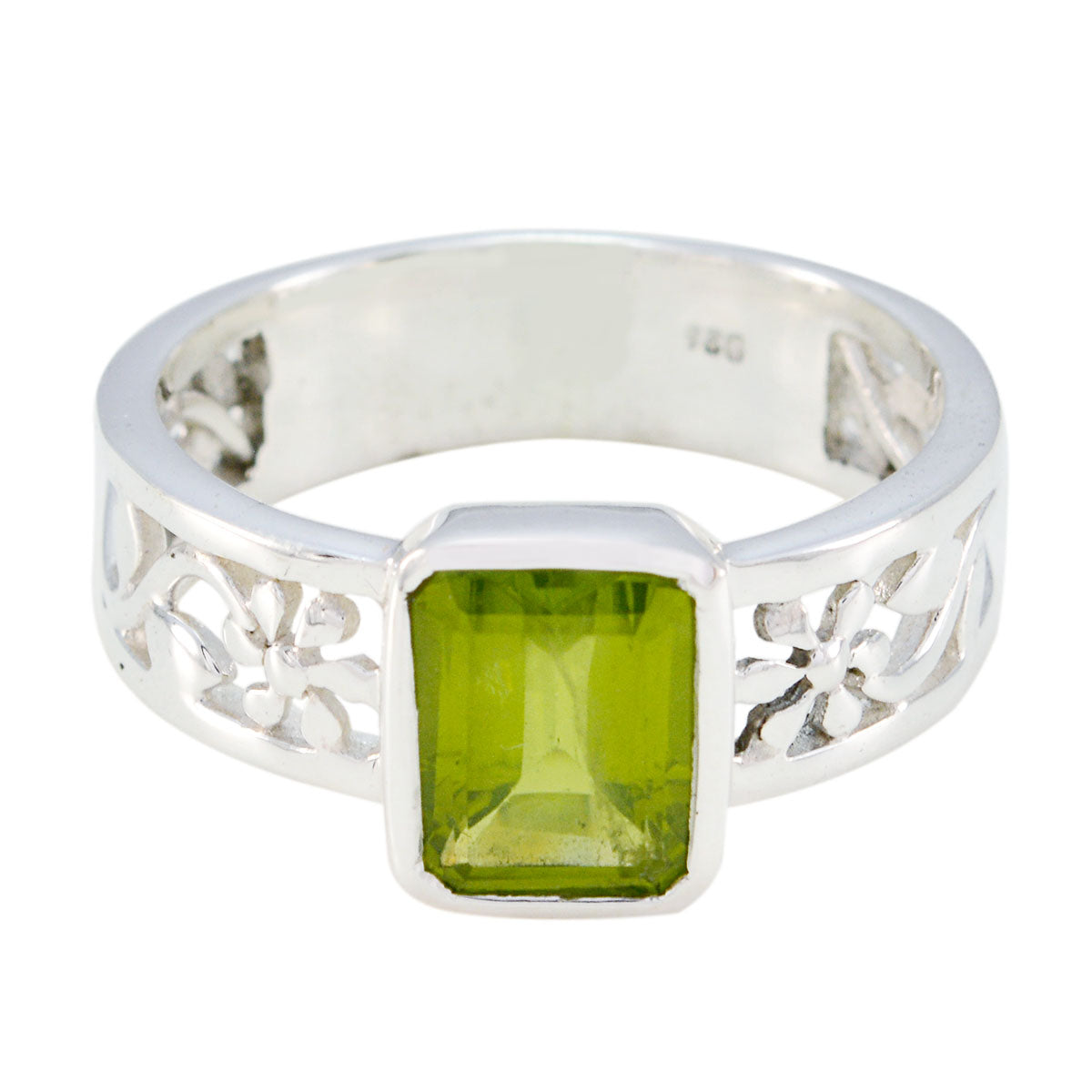 Emma Art Deco Green Solitaire Band Peridot Green