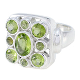 NIa sterling silver navratna green gemstone ring with square cluster of nine peridot stones