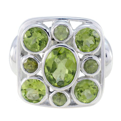 Nia navratna green gemstone ring sterling silver square cluster with central oval peridot and surrounding round stones