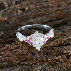 Saanvi Red Halo Gemstone Ring with Silver Band