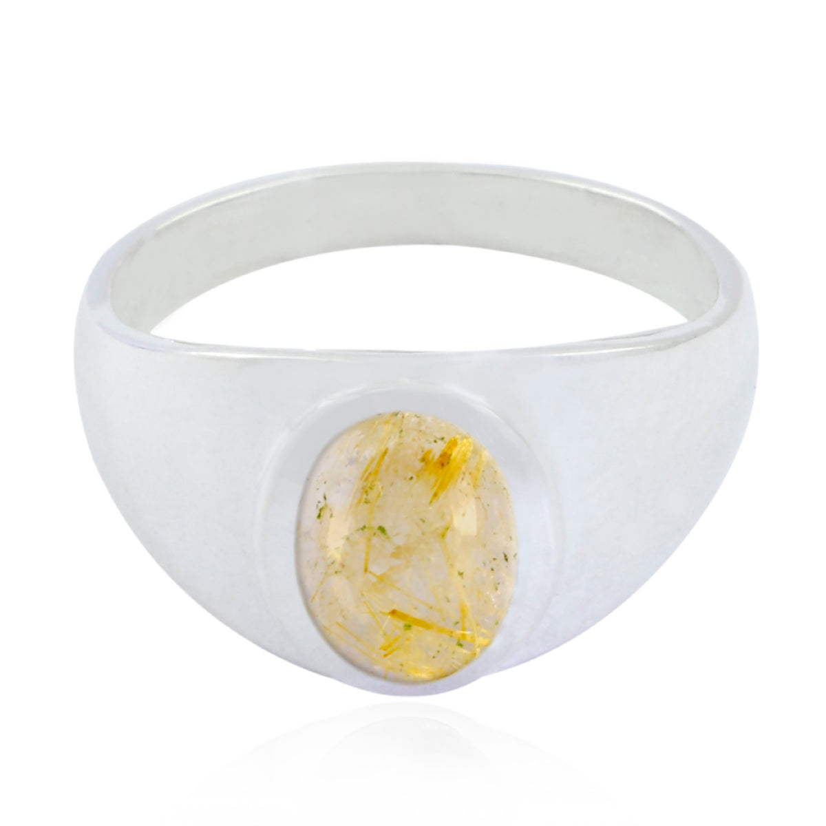 Dewi Golden Solitaire Ring with Unique Gemstone Design Rutile Quartz Yellow